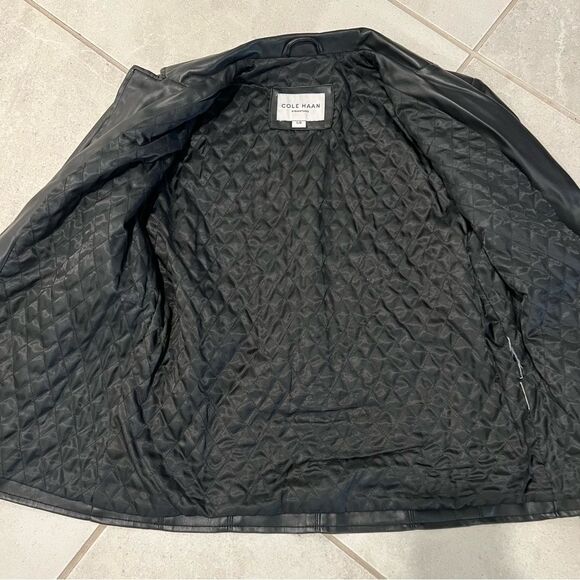 Cole Haan Signature Women’s Faux Vegan Leather Jacket Quilted Lining Size Large - Picture 10 of 13